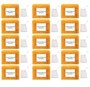 3-18PCS Lemon Turmeric & Kojic Acid Gentle Brightening Bar Soap - All-Skin Gentle Cleansing Acne Face & Body Wash, Bath & Body Care with Soap Saver Bags, Christmas Gift for Men & Women (Dry Skin Friendly)